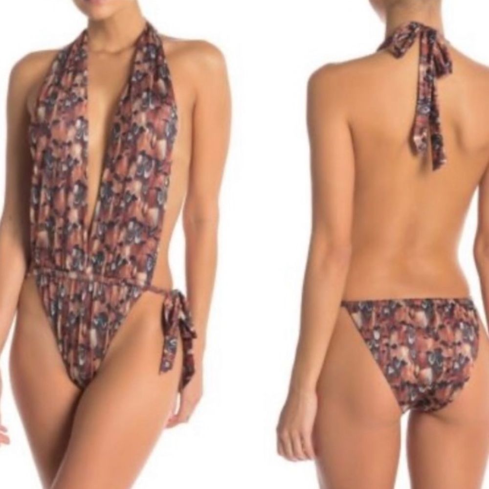 NWT HAH Rio Birds of a Feather Cheeky Plunging One Piece Swimsuit
